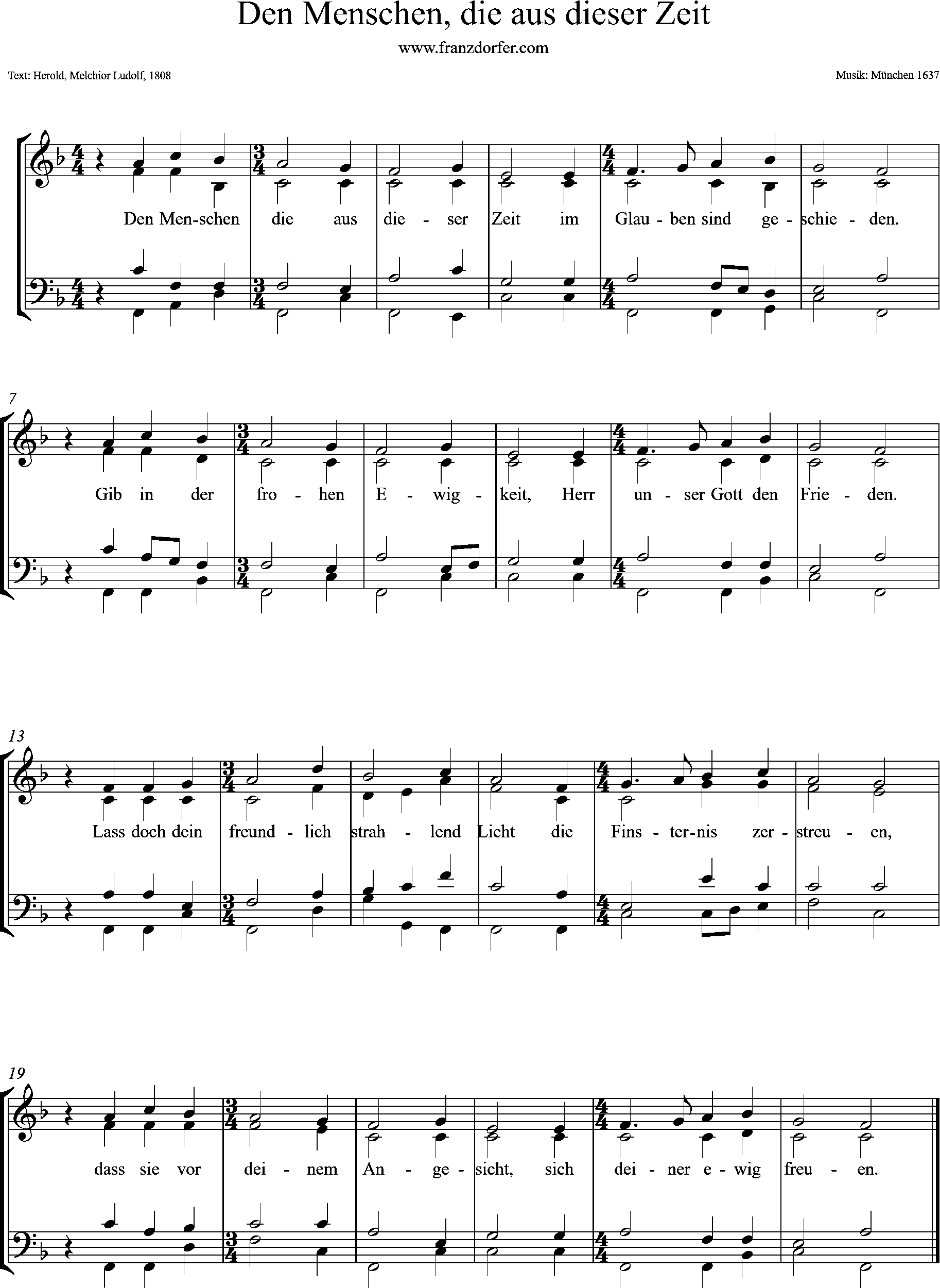 Den Menschen die aus dieser Zeit, F-Dur, 4stimmig 4stimmiger Satz, Den Menschen die aus dieser Zeit